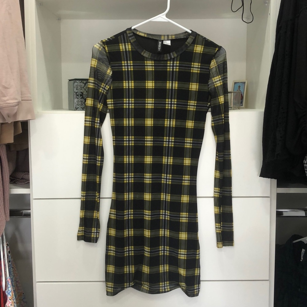 H&M yellow plaid dress